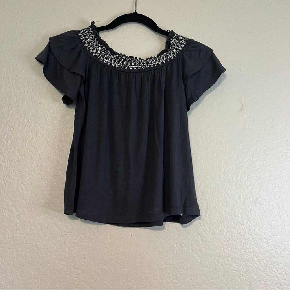 American Eagle Outfitters Charcoal Blouse with White Detailing